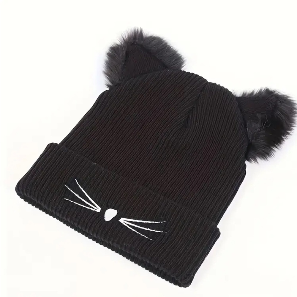 Black Cat Embroidered Knit Winter Beanie - Picture 2 of 3